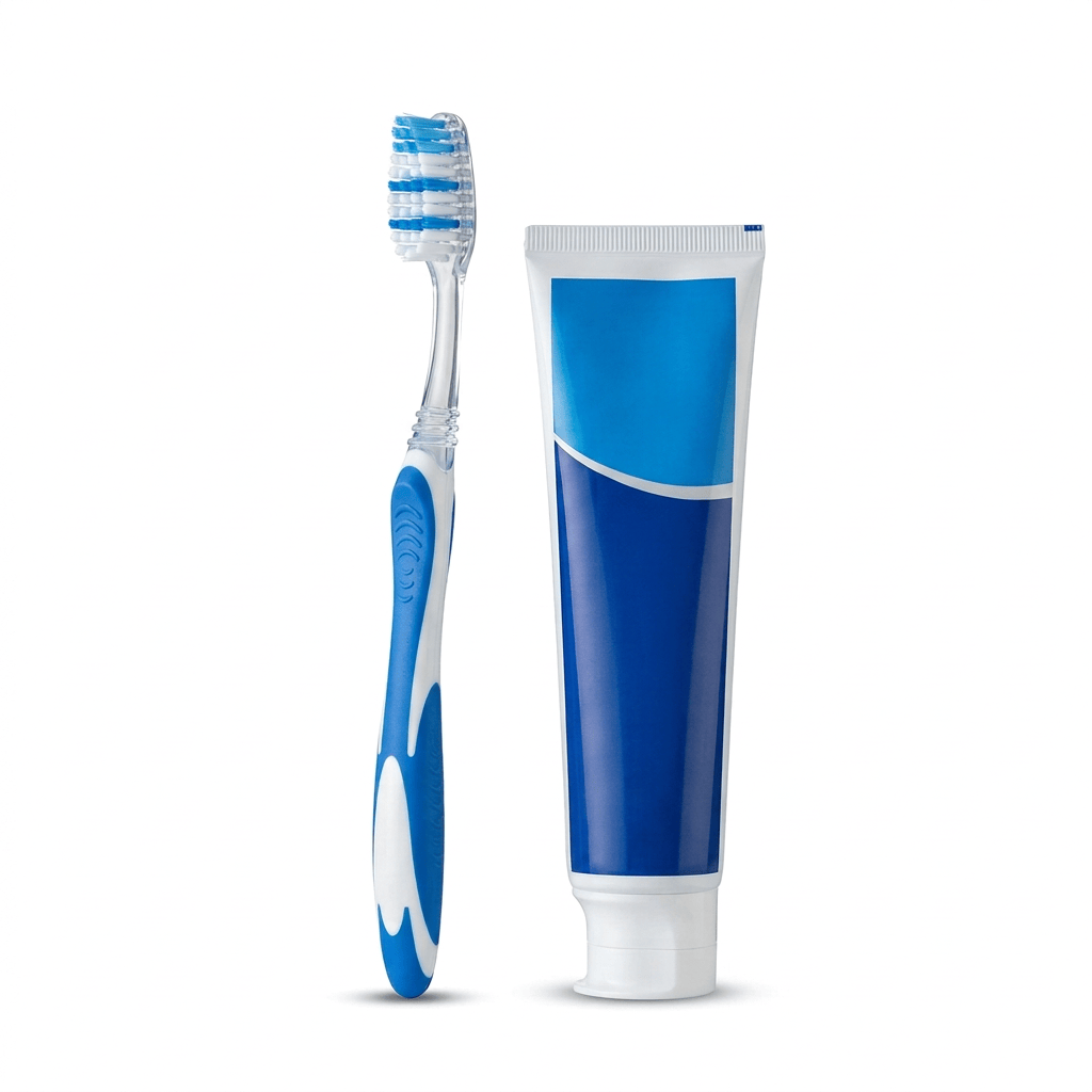 Dentacare toothbrush and Glo-White Total Care Fresh Mint fluoride toothpaste, cavity protection, 100g
